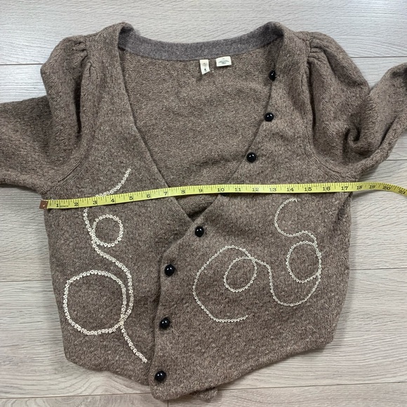 Anthropologie Moth Wool Brown Cropped Embroidered Cardigan Sweater - Picture 6 of 7